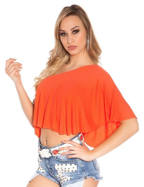  Sexy een-schouder crop top koraal-kleurig
