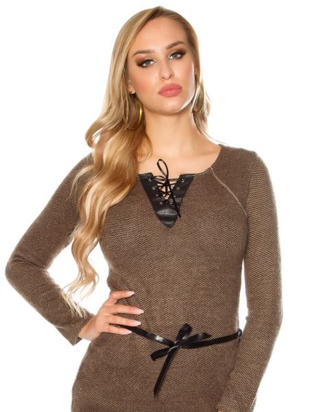 -trendy-pullover-met-kunst-leder-en-veter-bruin(2295)