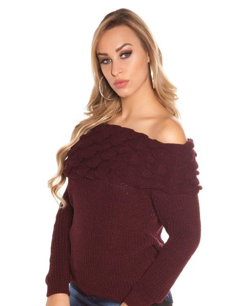  Trendy ruw-grof gebreide trui met xl kraag bordeaux