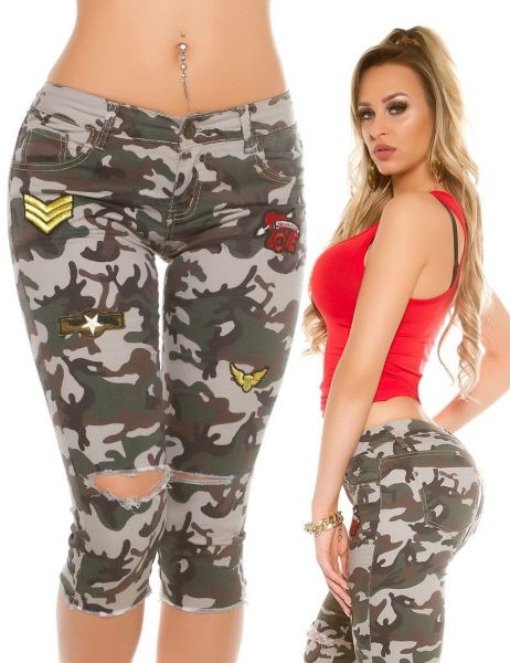 Cosmoda Collection Sexy 7/8 jeans met patches leger-kleurig