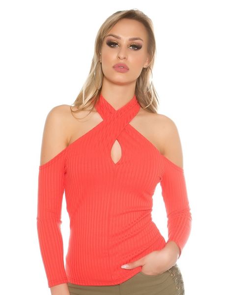 cosmoda-collection-sexy-blote-schouder-halter-geribde-pullover-koraal-kleurig(2095)