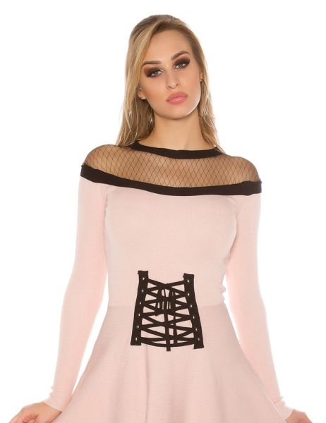 cosmoda-collection-sexy-gebreide-jurk-met-gaasstof-corsage-decoratie-antiekroze(4495)
