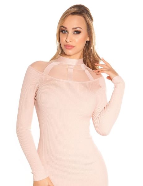 cosmoda-collection-sexy-geribde-gebreide-jurk-met-gaasstof-antiekroze-ai0000isf9002-1(2895)