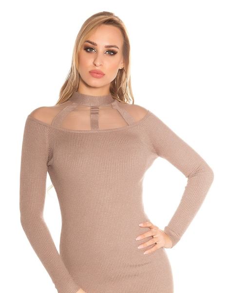 cosmoda-collection-sexy-geribde-gebreide-jurk-met-gaasstof-cappuccino-ai0000isf9002-4(2895)