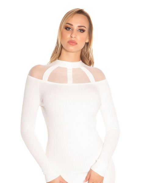 cosmoda-collection-sexy-geribde-gebreide-jurk-met-gaasstof-wit-ai0000isf9002-6(2895)
