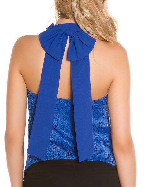 Cosmoda Collection Sexy halter top 2 laags met strik koningsblauw
