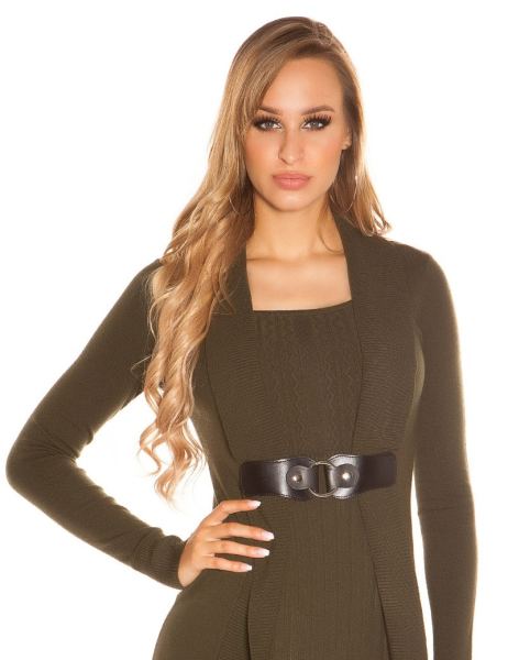 Cosmoda Collection Sexy lange trui 2in1 look met gesp khaki