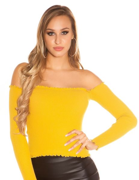 cosmoda-collection-sexy-rib-gebreide-sweater-trui-met-carmen-halslijn-mosterdgeel(3095)