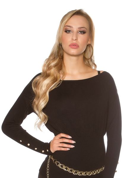Cosmoda Collection Sexy sweater-trui met knopen en strikjes zwart