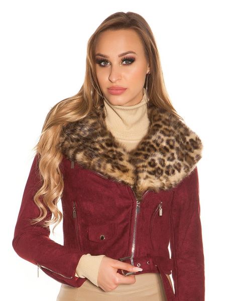 Cosmoda Collection Trendy biker look jas suede look bordeaux