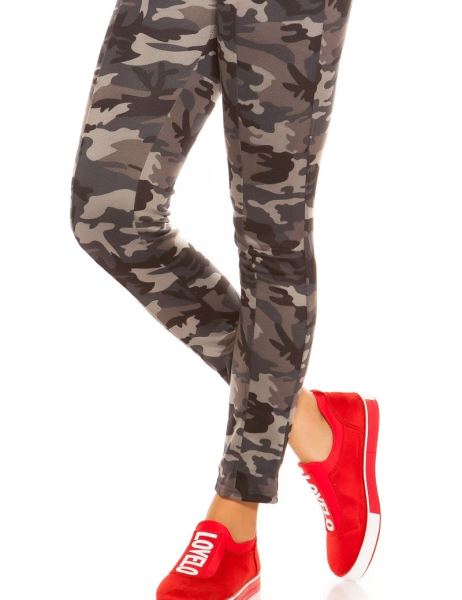 Cosmoda Collection Trendy camouflage look leggings met ritssluitingen grijs