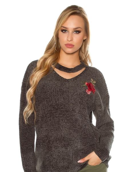 cosmoda-collection-trendy-gebreide-sweater-trui-met-bloemen-print-borduurwerk-khaki-ai000071590-3(3195)