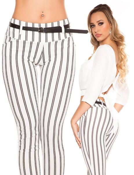 Cosmoda Collection Trendy gestreepte broek met riem wit