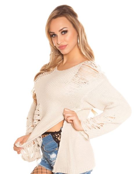 Cosmoda Collection Trendy grof gebreide trui extreem used beige