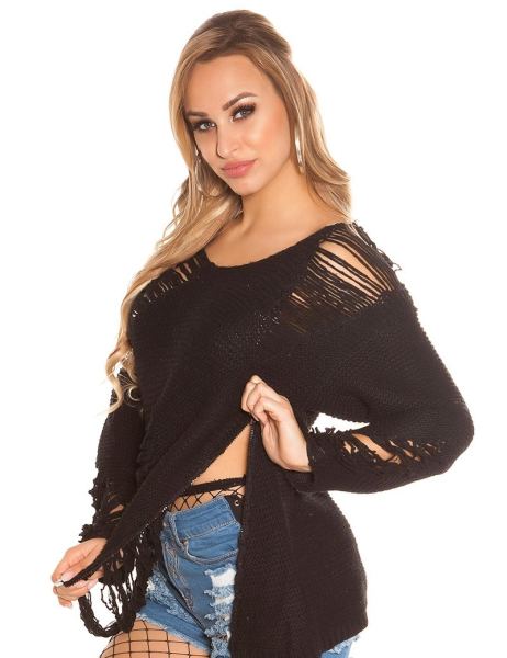 Cosmoda Collection Trendy grof gebreide trui extreem used zwart