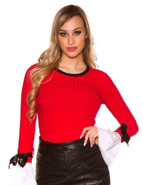 Cosmoda Collection Trendy langmouw shirt met bel mouwen rood