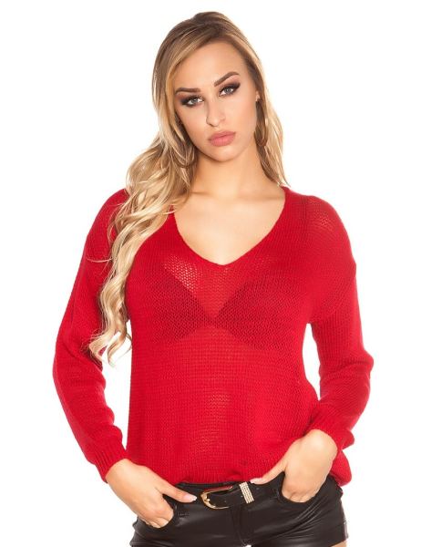 Cosmoda Collection Trendy oversized grof gebreide trui rood