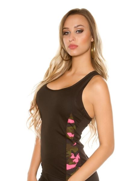 Cosmoda Collection Trendy workout-sport tanktop met camouflage fuchsiaroze