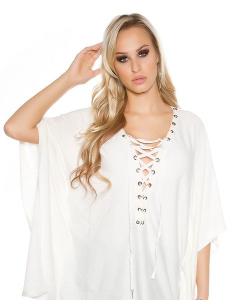 Koucla Trendy vleermuis / poncho look trui wit