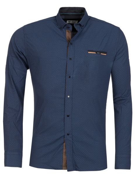 young-rich-overhemd-marineblauw-bruin(3495)
