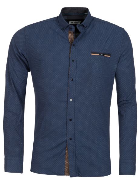 young-rich-overhemd-marineblauw-bruin-hl6203-2(3495)