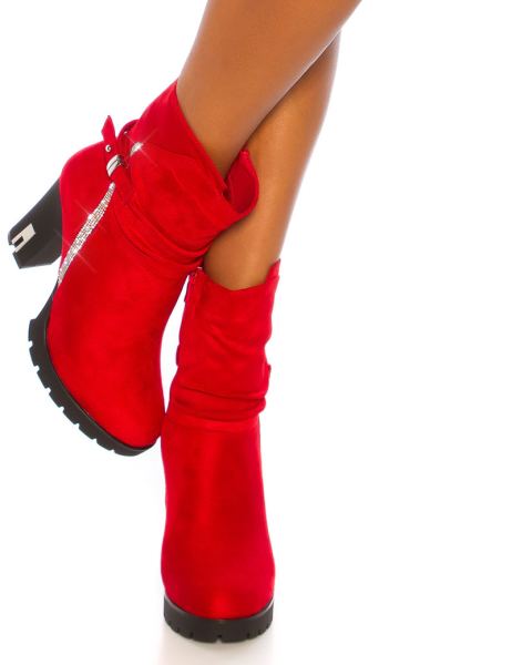 Cosmoda Collection Sexy Blokhak Enkel Laarzen Met Glitter Steentjes Rood