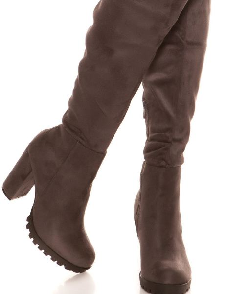 Cosmoda Collection Sexy Blokhak Laarzen Suede Look Antraciet Ai0000s7206 1