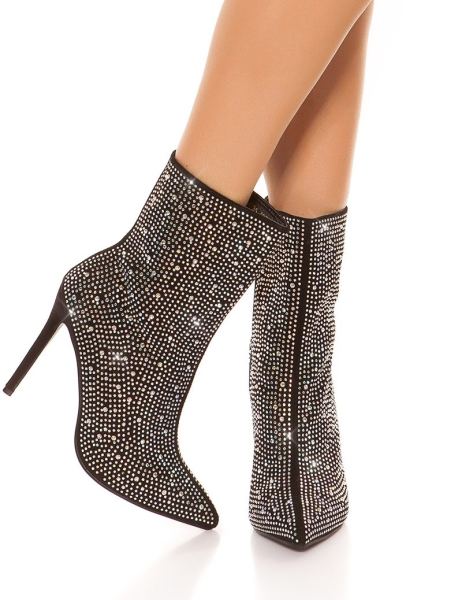 Cosmoda Collection Sexy Feest Uitgaans Strass Steentjes Enkel Laarzen Zwart
