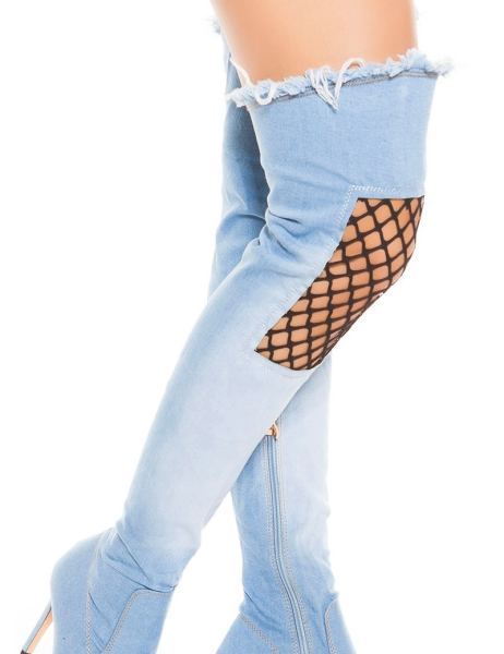Cosmoda Collection Sexy Hoge Hak Denim Spijkerstof Overknee Laarzen Met Net Decoratie Lichtblauw Ai0000as 5 2