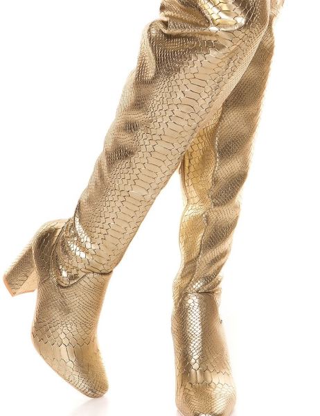 Cosmoda Collection Sexy Overknee Laarzen Blokhak Reptiel Look Goud Ai0000jr 0011 1