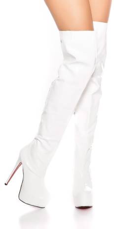 Cosmoda Collection Sexy Platform Overknee Laarzen Patent Leder Look Wit Maat 40 41 36 37 38 39