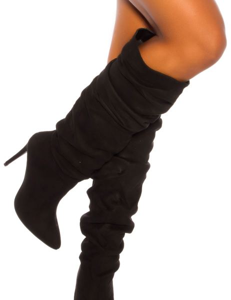 Cosmoda Collection Sexy Ruffled Laars Suede Look Zwart Ai00001b 1