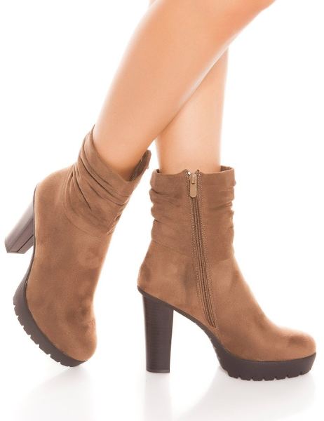 Cosmoda Collection Trendy Blokhak Enkel Laarzen Cappuccino