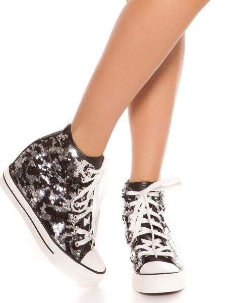 Cosmoda Collection Trendy Chucks Style Sneaker Met Pailletten Zwart Ai0000pk2465 1