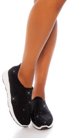 Cosmoda Collection Trendy slip-on sneakers met glinsterende stenen zwart maat 36 37 38 39 40 41