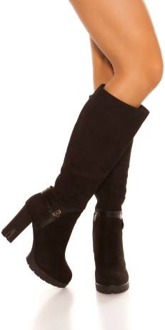 Cosmoda Collection Trendy Suede Look Boots Blokhak Zwart Maat 41 40 39 38 37 36