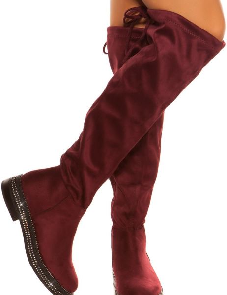 Cosmoda Collection Trendy Suede Look Laarzen Met Strass Steentjes Bordeaux Ai0000s7280 2