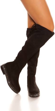 Cosmoda Collection Trendy Suede Look Laarzen Met Strass Steentjes Zwart Maat 41 40 39 38 37 36