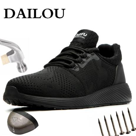 DAILOU 2020 Protective Shoes Breathable Safety Shoes Lightweight Steel Toe Anti-smashing Men and Women Mesh Sneakers Big Size 48