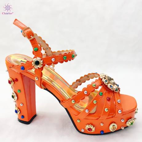 Orange Color Rhinestone Italian Women Wed...