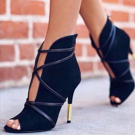 New Fashion Woman Faux Suede Pumps Sexy Open Toe Ankle Boots Slip On Deep V Cut High Heel Lady Autumn Shoes 778