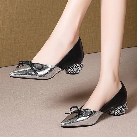Thick Heel Single Shoes Woman MID Heels W...