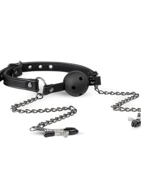 Open Ball Gag Met Tepelklemmen