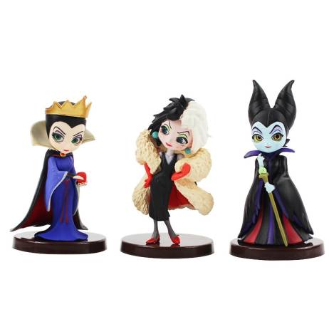 Disney 3PCS Q posket Petit Villains Set Descendants 2 Maleficent Cruella de Vil Queen Action Figure Model Gift Toys for Children