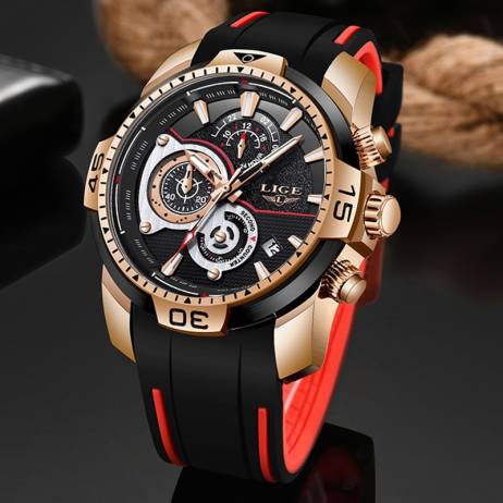 LIGE Silicone Strap Men Watch luxury Busi...