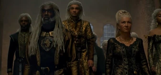 The Velaryon family enter the throne room