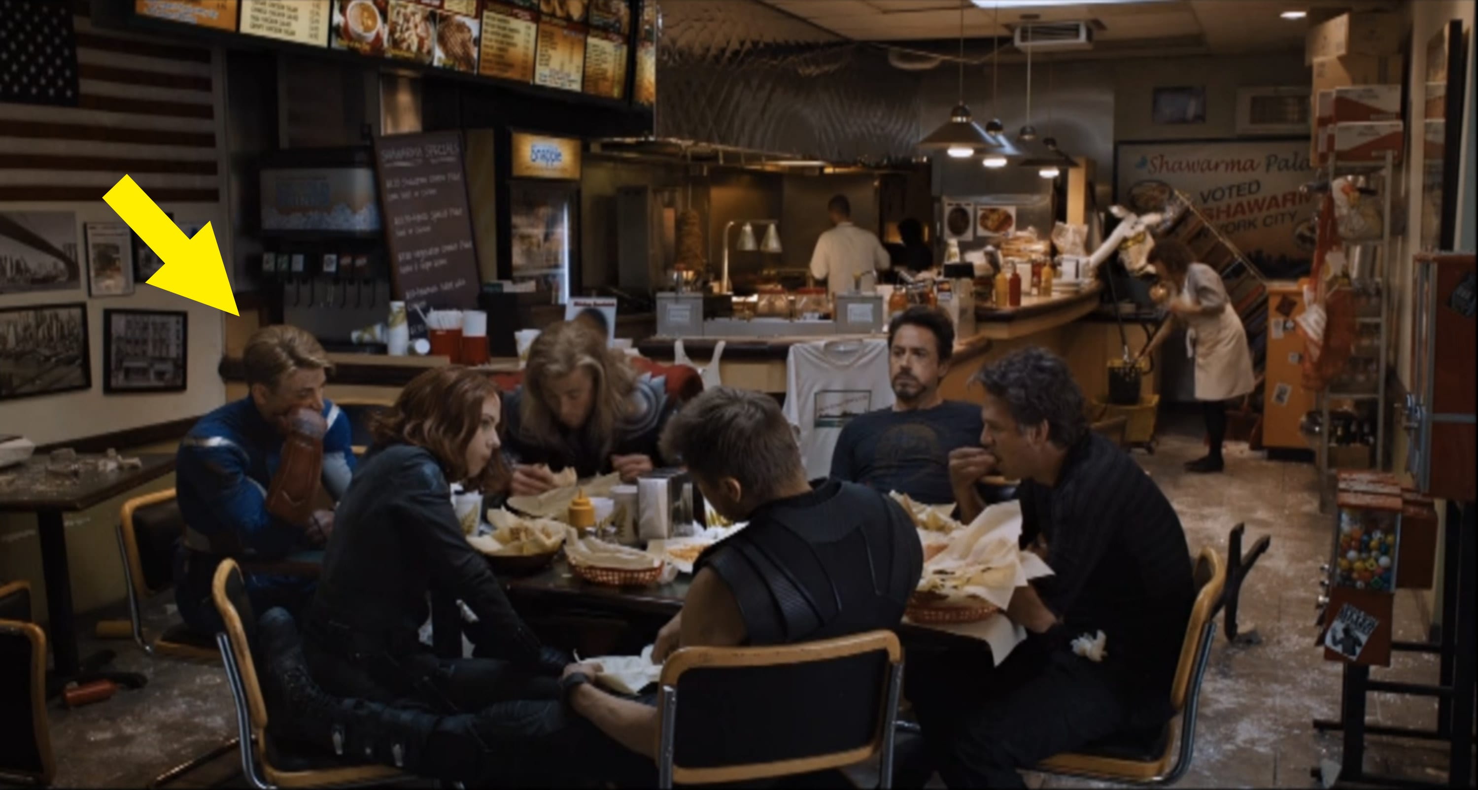 The Avengers eating shawarma at the end of "The Avengers."