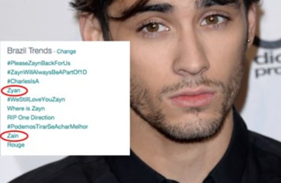 Fãs abalados levam nome de Zayn para os Trending Topics com a grafia errada