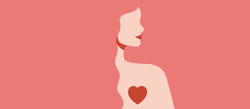 cartoon woman outline with heart