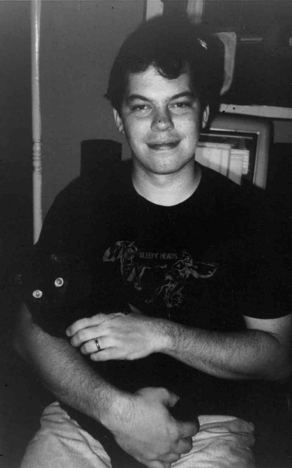 David Rhoden in Sleepy Heads T-Shirt, holding Betty, early 2000s